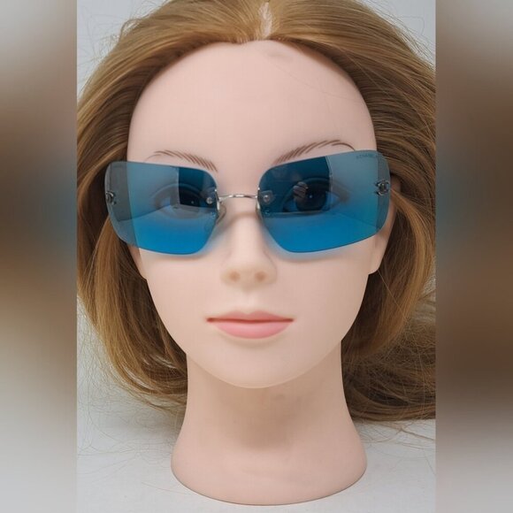 Chanel Women's Sunglasses Vintage 90s Blue Rectangular Italy 4017 62-17-140 - Picture 9 of 16